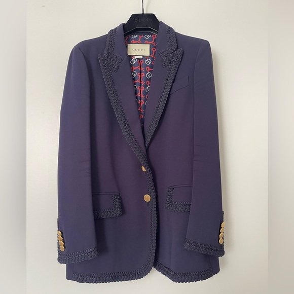 Gucci Navy Blue Single Breasted Blazer Jacket women’s size 38/ US 2 - Picture 1 of 16